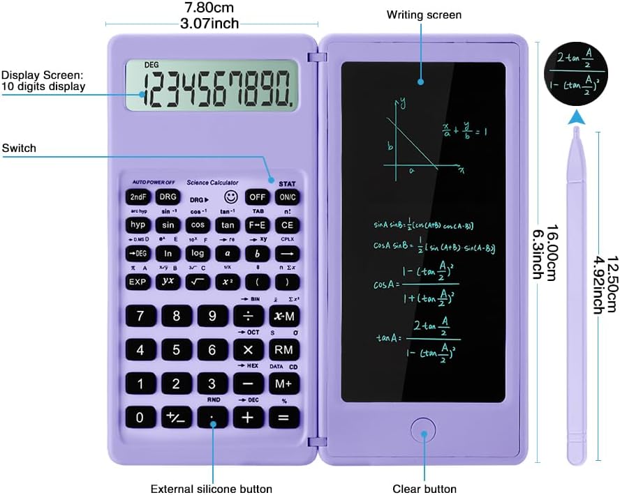 Scientific Calculators for Students, 10-Digit Large Screen, Math Calculator with Notepad, Classroom Must Haves for Middle High School Supplies & College(Purple)