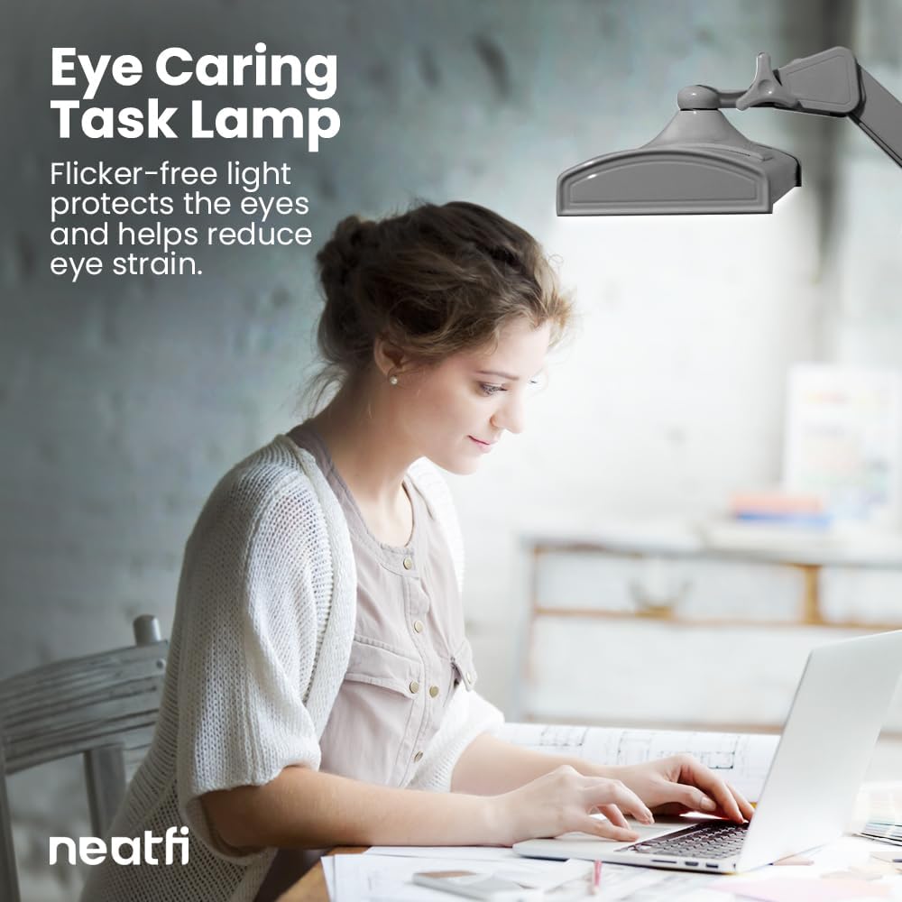 Neatfi Ultra 3,500 Lumen LED Desk Lamp, 45W, 26-Inch Wide Metal Shade, 270 SMD LEDs (Non-CCT with Clamp, Silver)
