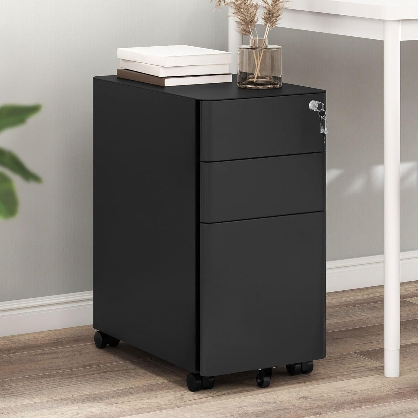 YITAHOME 3-Drawer File Cabinet, Lockable Mobile Filing Cabinet for A4/Letter/Legal Size Folder, Vertical File Cabinet for Home Office, Installed Except Casters, Black