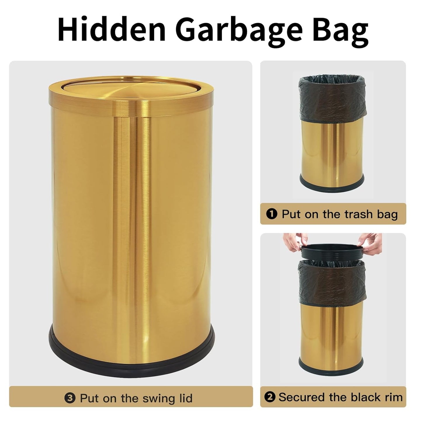 Brushed Gold Bathroom Trash Can with Swing Lid 4.7Gallon,Stainess Steel Garbage Can Trash Bin Wastebaskets for Kitchen,Office,Bedroom (Gold, 4.7 Gallon)