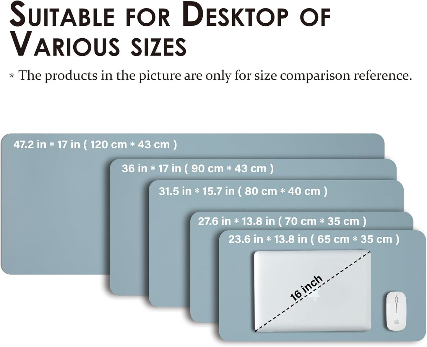 Large Desk Mat - 47.2"x 17" Non-Slip PU Desk Pad for Office and Home - Ideal for Large Mouse Pad and Desk Mats on Top of Desks(Light Blue)