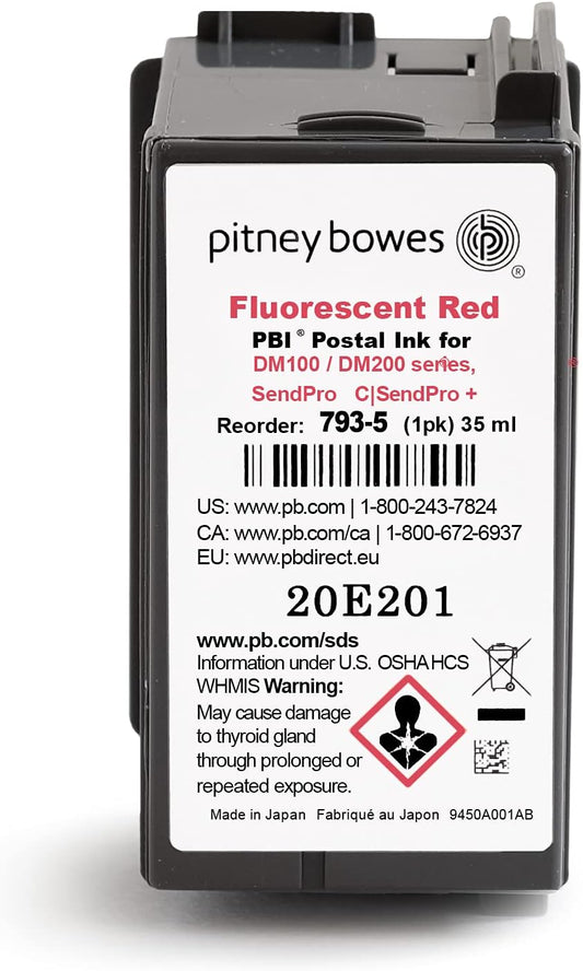 Pitney Bowes 793-5 Genuine Ink Cartridge for DM100, DM200 and SendPro C and SendPro+, Red Ink, 35 ml