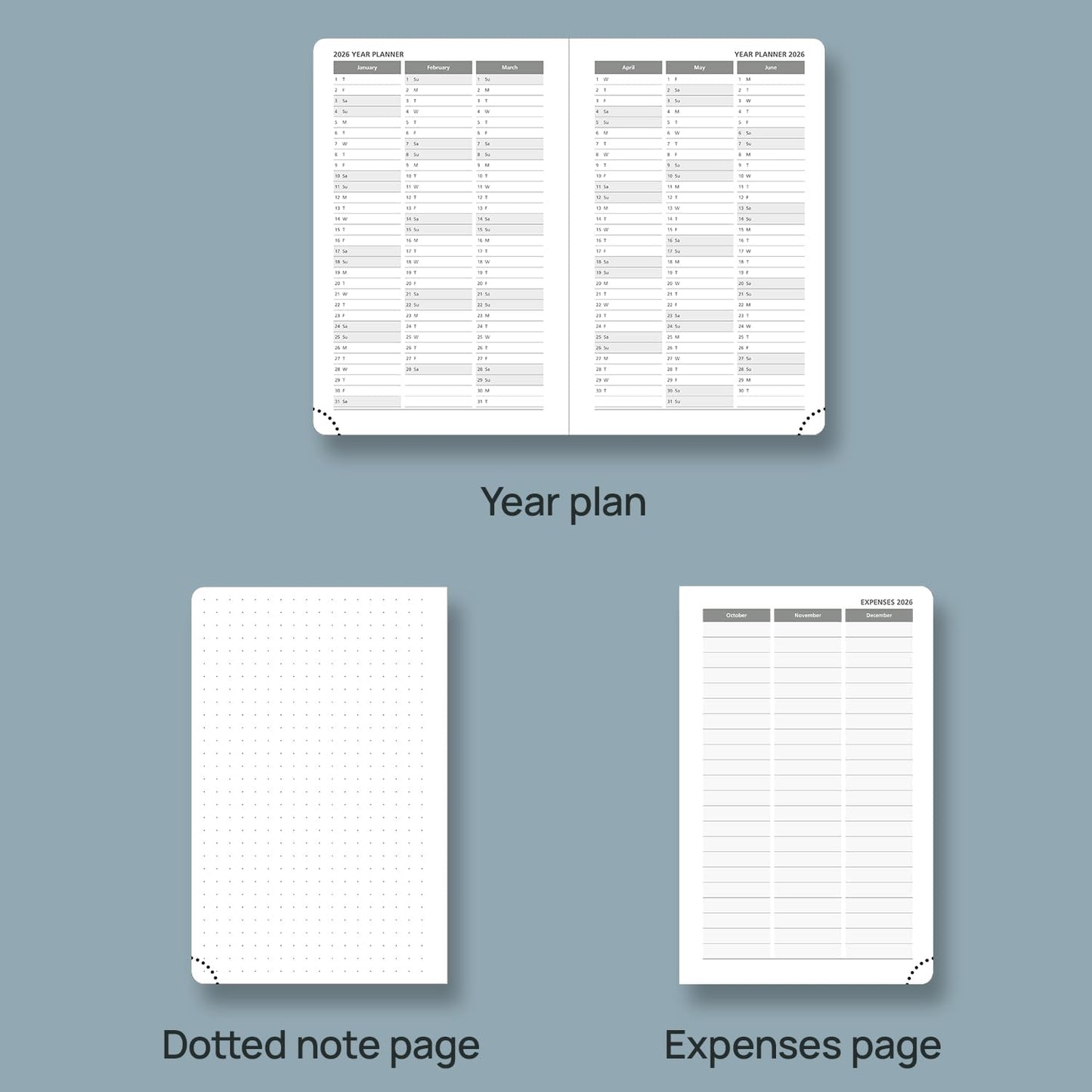 POPRUN Weekly Planner 2026 Calendar (Pocket 4'' x 6.25'') 12 Months Notebook with Horizontal Layout, Leather Hardcover, Inner Pocket, 100GSM Thick Paper, Pen Holder TJ - Soft Pink