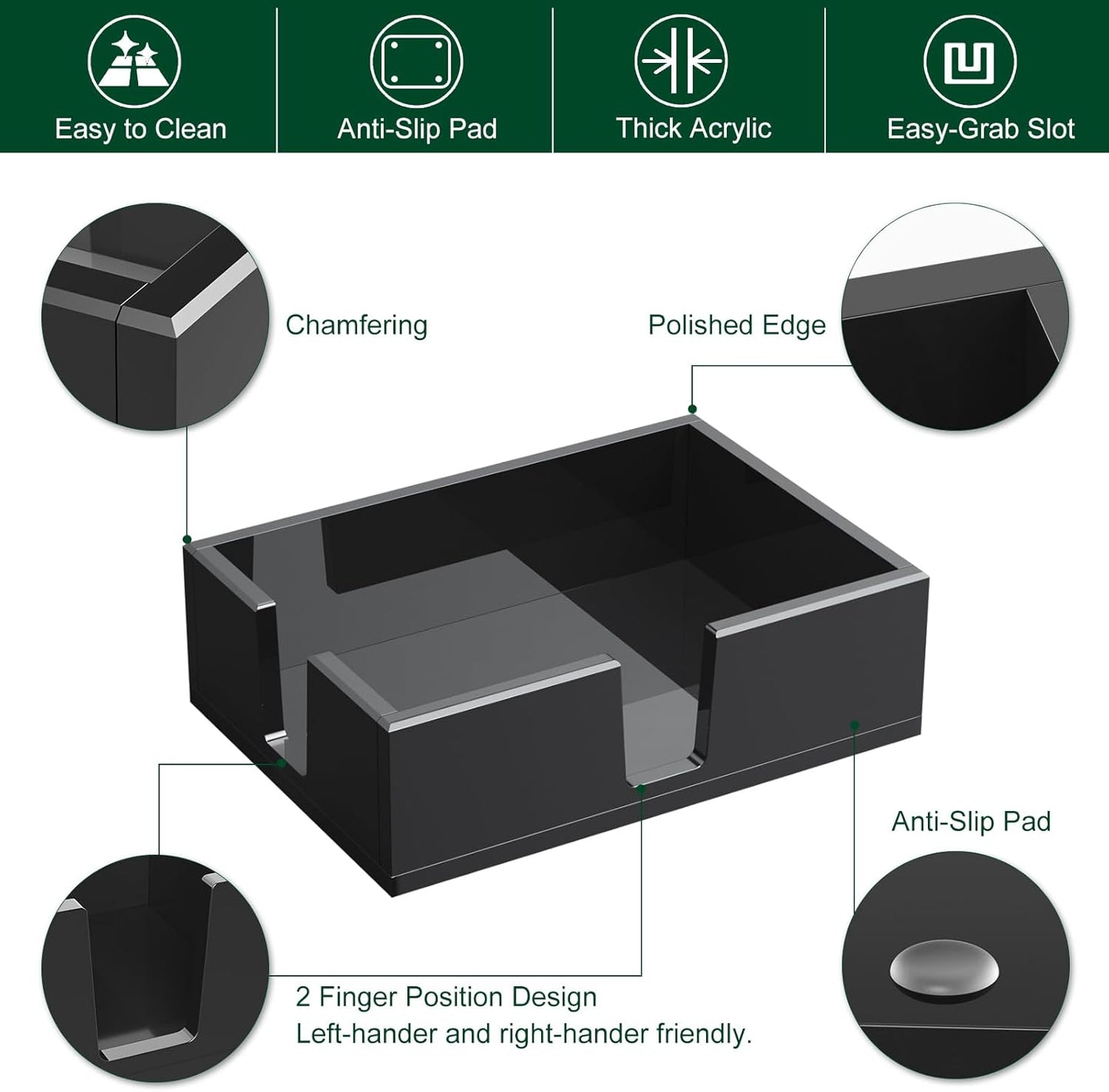 Acrylic Sticky Note Holder, Self-Stick Note Pad Holder W/O Pads - Note Dispenser Memo Pad Holder Desk Organizer for School Office Home (4''x6'' Black)