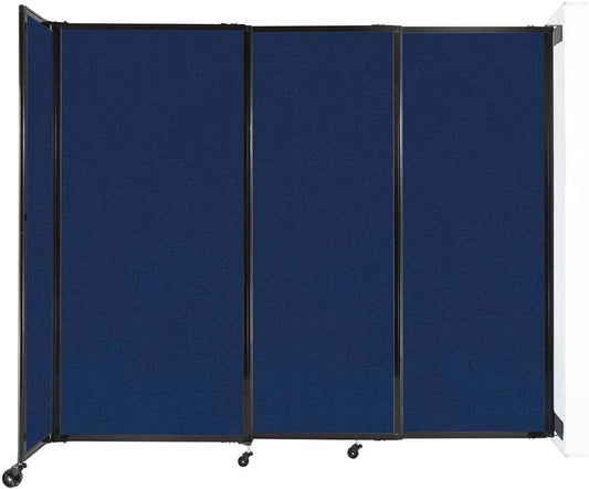 Wall-Mounted Sliding StraightWall Room Divider | Adjustable Widths | Locking Wheels | Room Separator | Up to 7'2" Wide x 6' Tall Navy Blue Fabric Panels