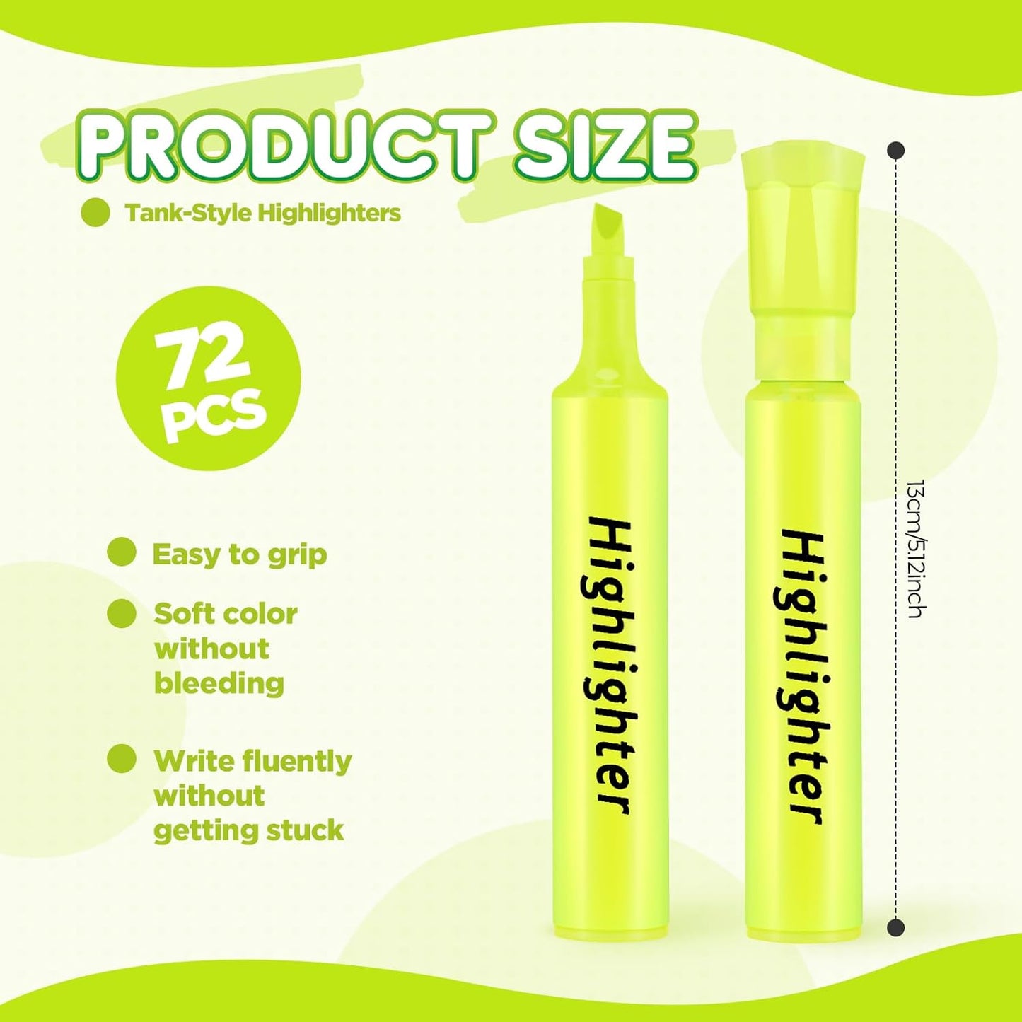 Qilery 72 Pack Highlighters Bulk, Tank Style Chisel Tip Highlighters Markers Quick Drying for Kids and Adult Coloring, Classroom Home Office School Supplies (Yellow)