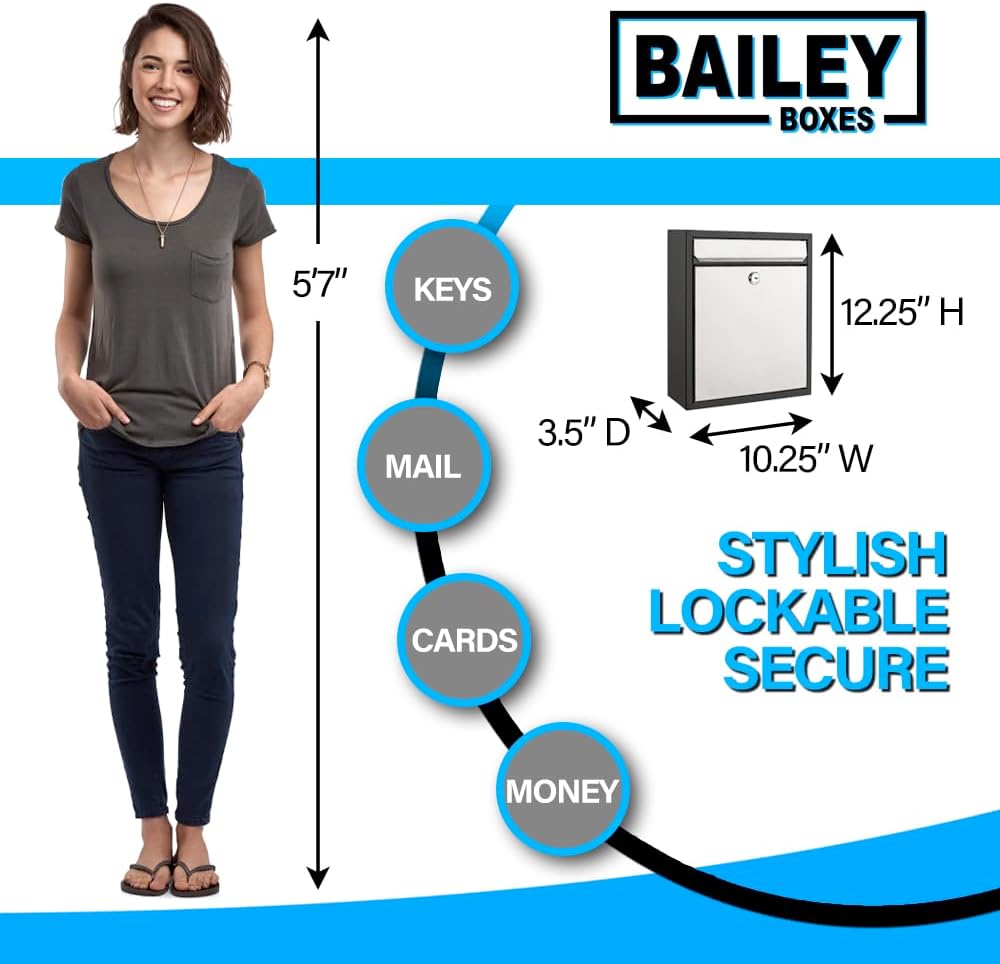 Modern Wall Mounted Locking Small Architectural Mailbox from Bailey Boxes - 12.25" H x 10.25" W x 3.5" D - The Murphy