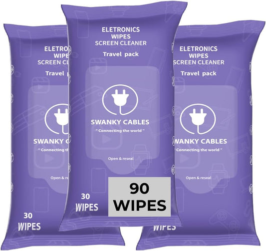 Swanky Wipes: Screen Cleaner Wipes - Electronics, Computer, TV, Laptop Monitor & Lens Cleaner, Travel Size Cleaning Wipes for Home, Office & On-the-Go, Includes Microfiber Cloth - Soft Wipes, 90 Count