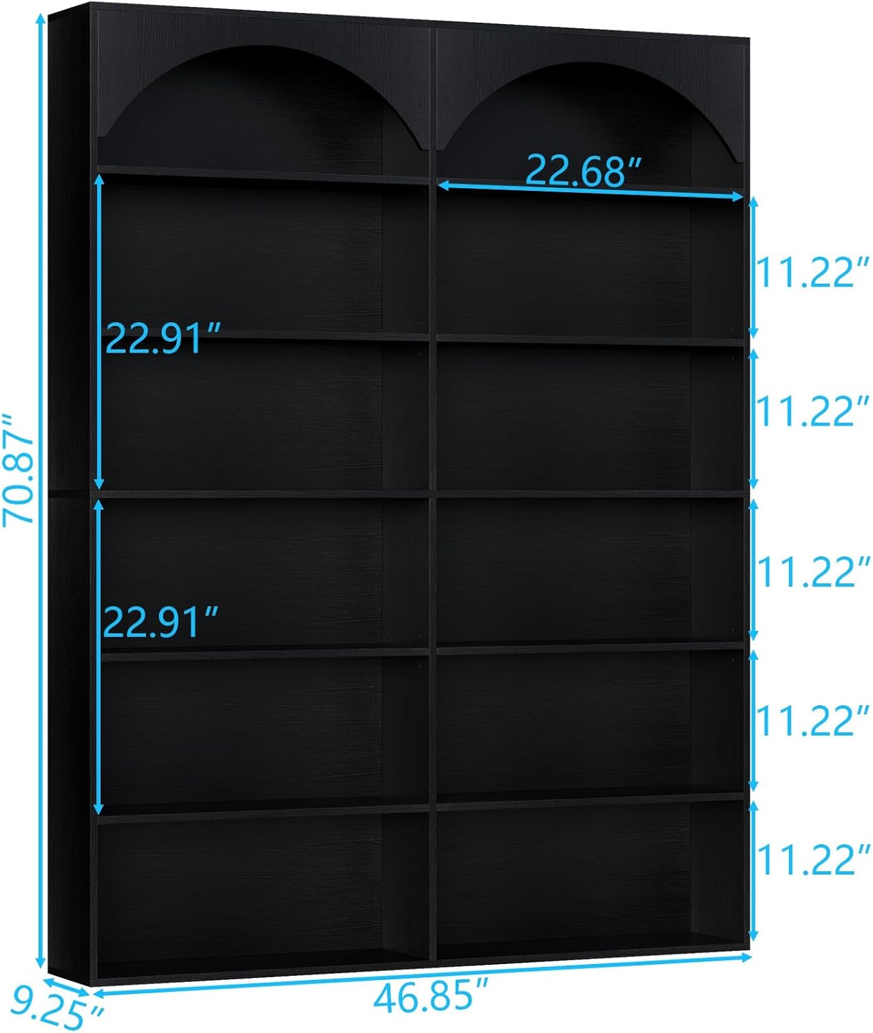 70.8’’ Tall Bookshelf and Bookcase of 2 pcs, 7-Tier Double Wide Bookcase Modern Large Open Display Shelves with Curved Baffle for Home Office Living Room (Black-2pcs)