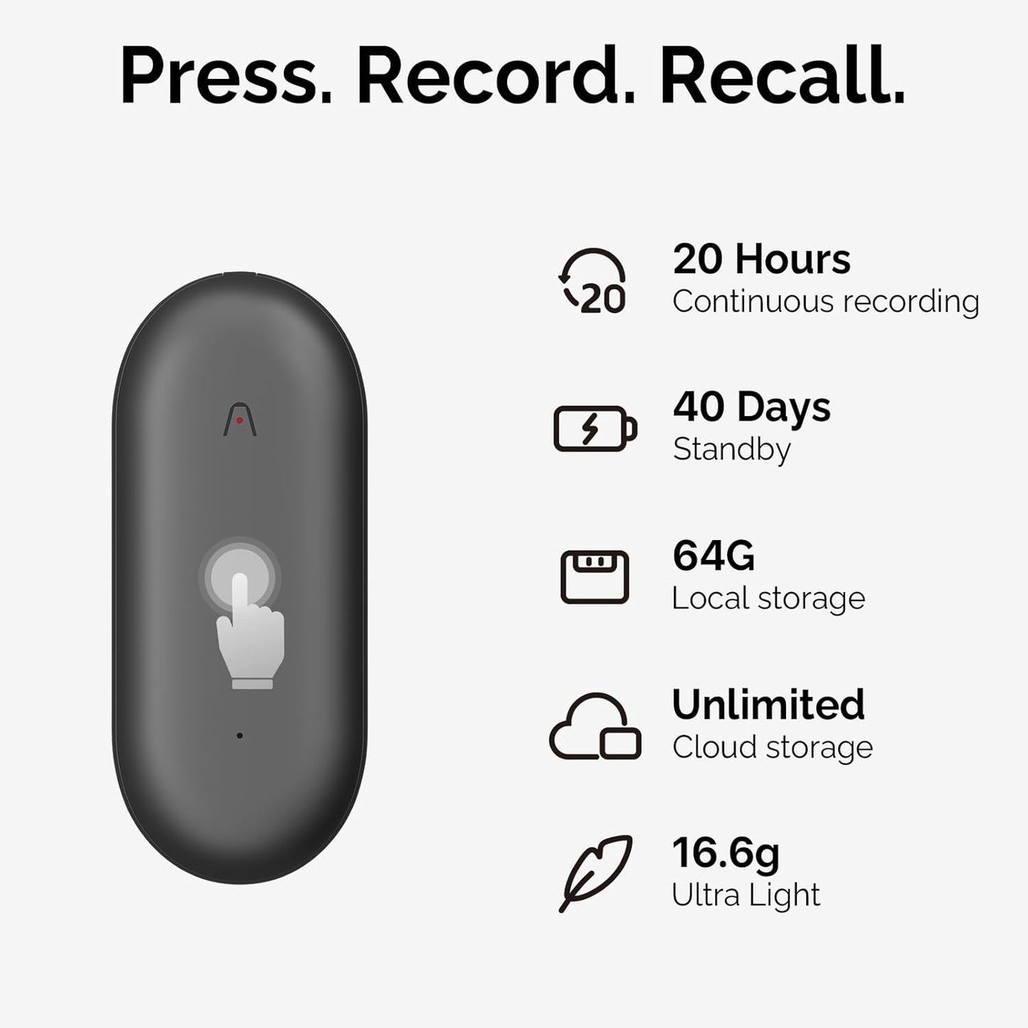 NotePin AI Voice Recorder, Voice Recorder with Neck Strap Lanyard, Transcribe & Summarize with AI Technology, 64GB Memory