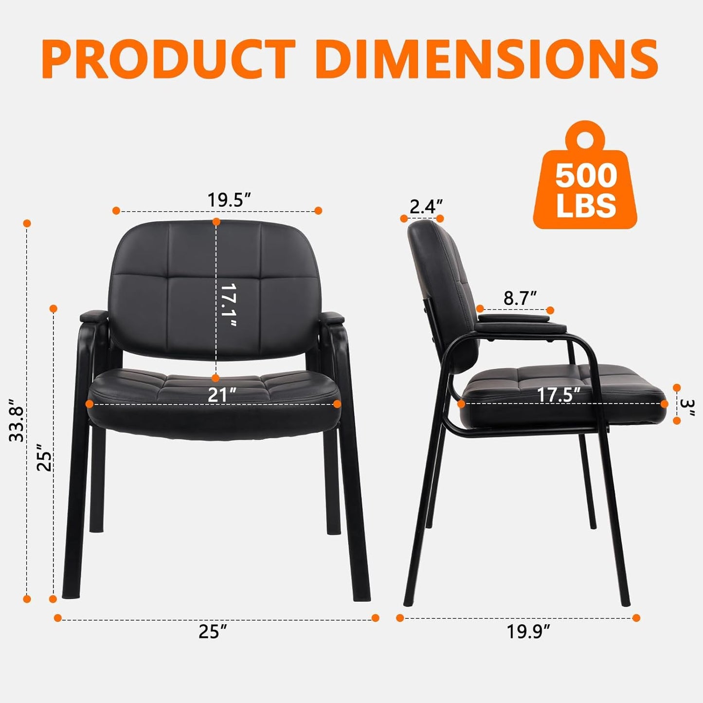 CLATINA Big & Tall 500 lbs Waiting Room Guest Chair, Leather Office Reception Chair No Wheels with Padded Arms for Elderly Home Desk Conference Room Lobby Side Salon Clinic, Black(6 Pack)