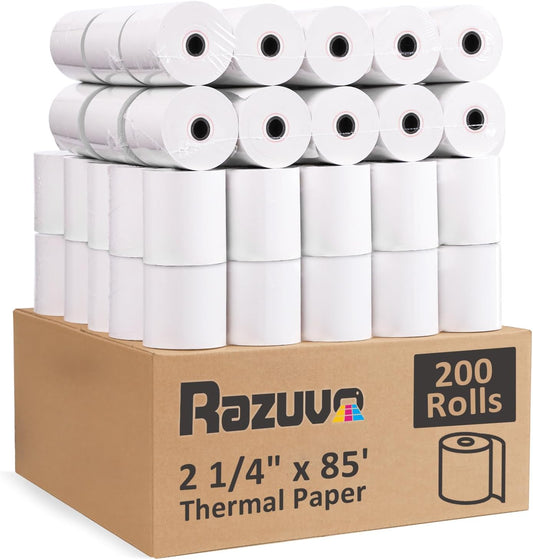 (200 Rolls) 2 1/4 x 85 Thermal Paper Rolls- Credit Card Receipt Paper - BPA-Free, Compatible with Clover Flex, Square Terminal and More