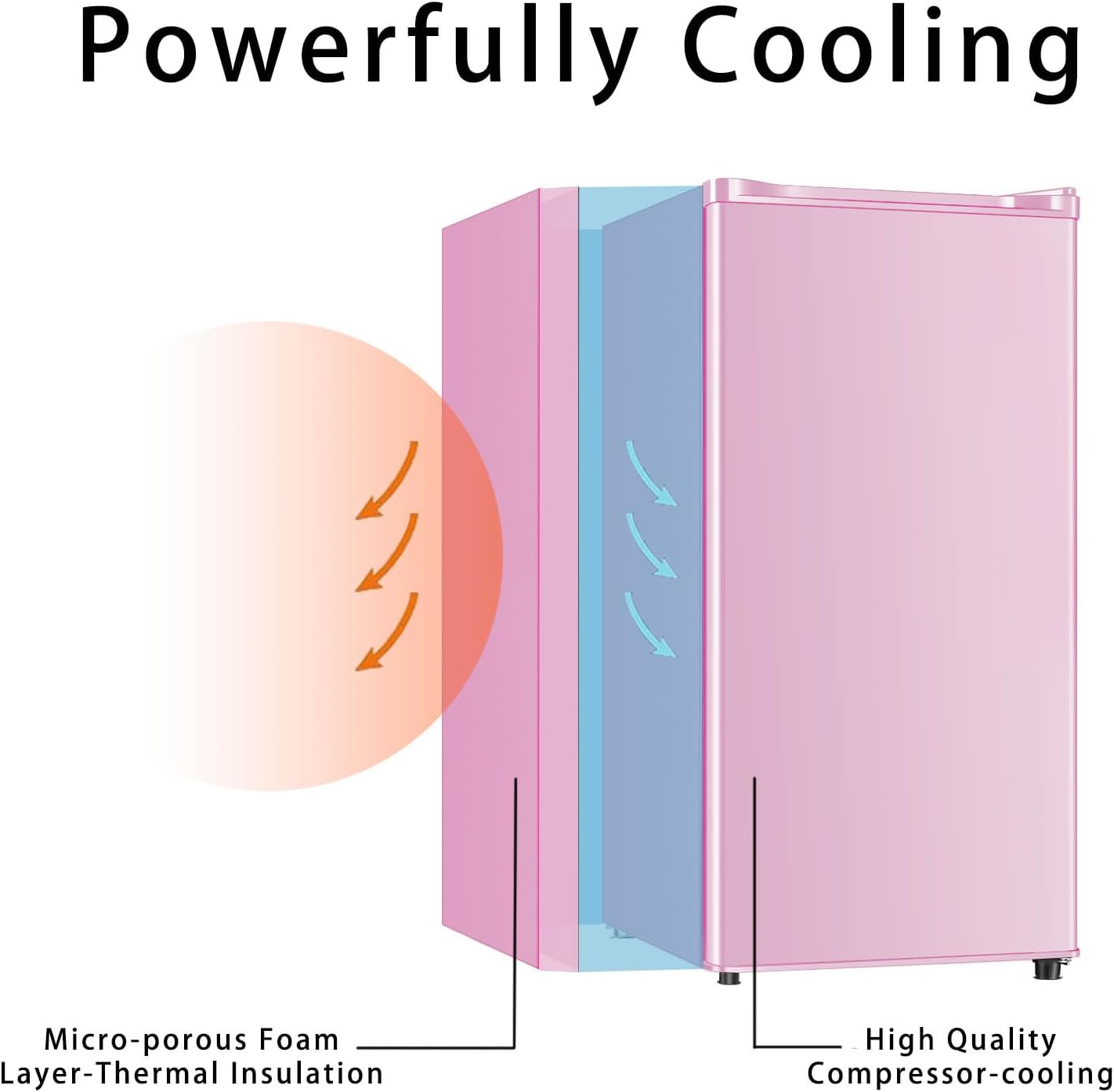Seaoola Mini Fridge with Freezer, Single Door 3.1 Cu.Ft, Compact Mini Refrigerator, LED Light, Adjustable Thermostat, Removable Glass Shelves, Small Refrigerator for Dorm/Office/Bedroom(Pink)
