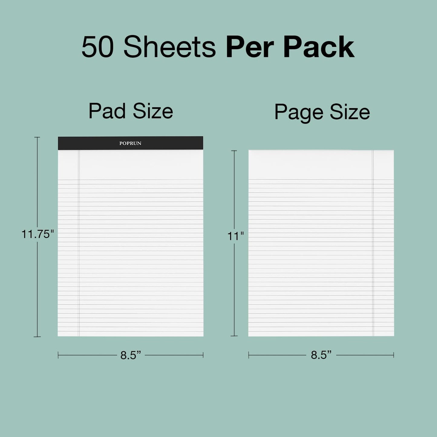 POPRUN White Legal Pads 8.5 x 11.75 Wide Ruled, 100GSM Writing Paper Pad, Bulk Lined Notepad Notebooks for Work School, Classroom Office Supplies, 3 Pack