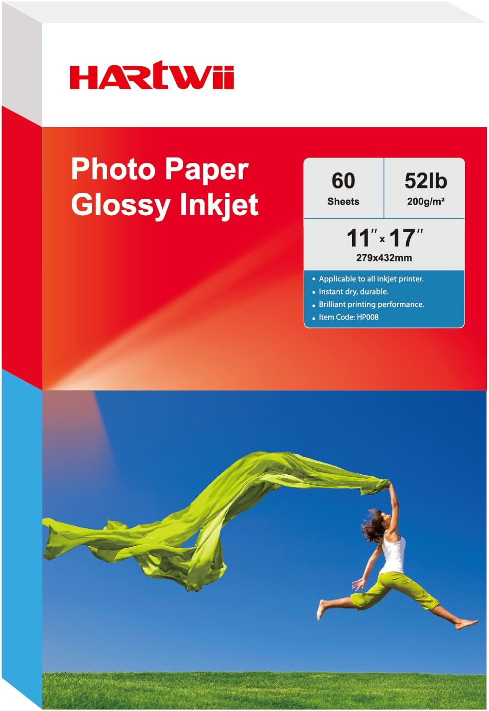 60 Sheets Inkjet Glossy Photo Paper 11 x 17 inch 52lb 200gsm A3 Size for Decoration, Poster Arts for Dye Ink Printers Only