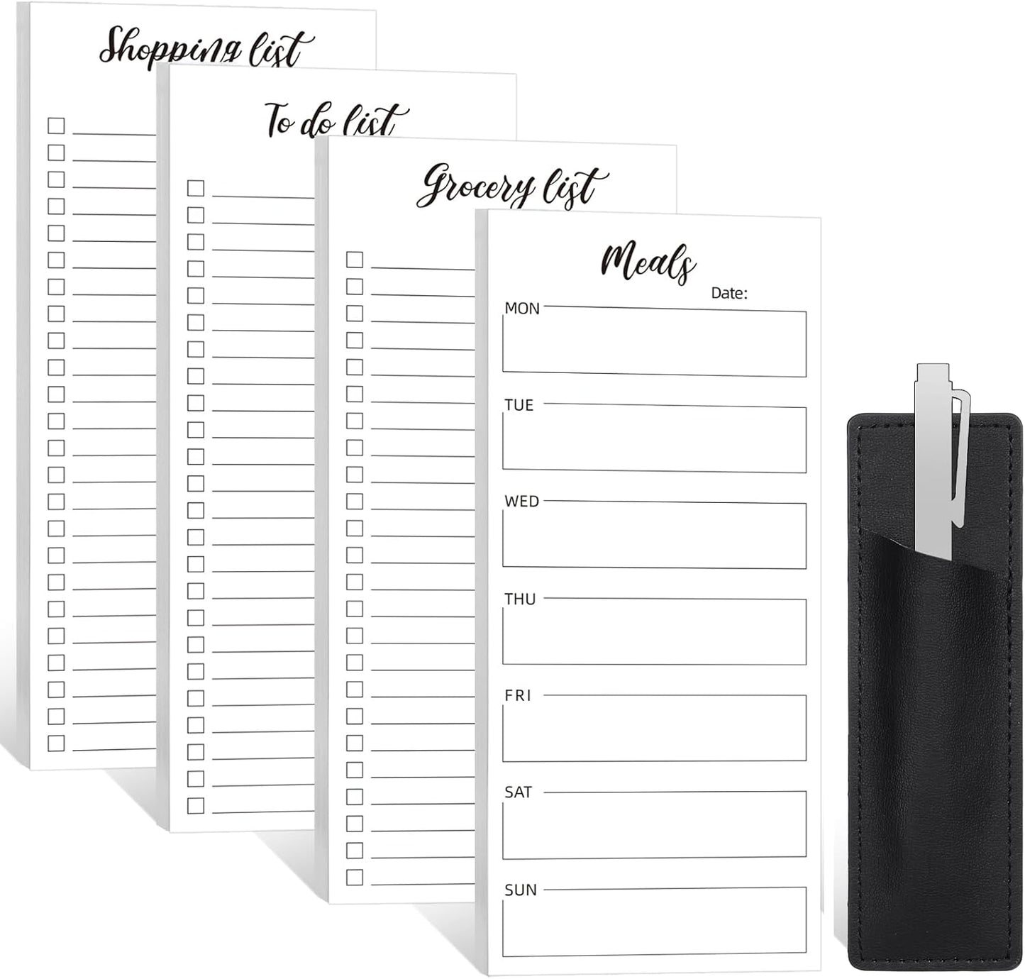 4 Pack Magnetic Note Pad for Fridge with Pen Holder, Totally 200 Sheets Magnetic To Do List, Grocery List, Shopping List, Meals Pads for Refrigerator