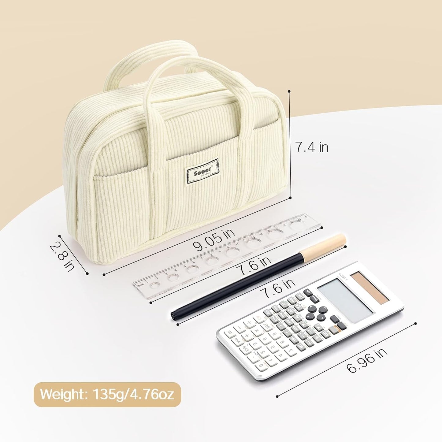 Sooez Large Pencil Case Pouch, Extra Big Pencil Bag with 5 Compartments, Pen Bag Wide Opening, Soft Corduroy Pencil Organizer with Zipper, Cute Aesthetic School Supplies for Teen Girls Light Pink