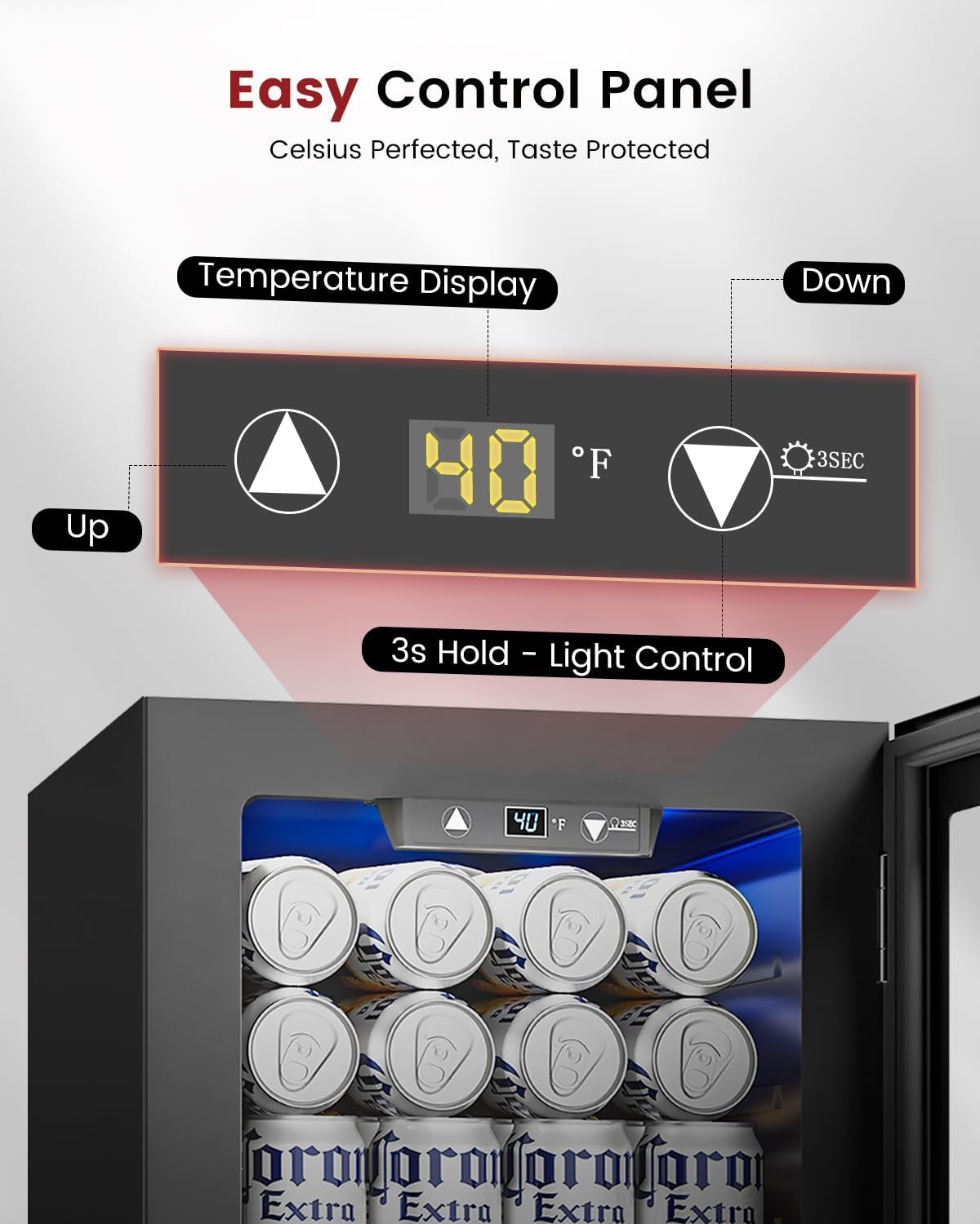 24 Cans Beverage Refrigerator Cooler - Mini Fridge with Glass Door, Soda Wine Beer Drink Fridge - Small Refrigerator for Office Home Bedroom Dorm Bar, Black