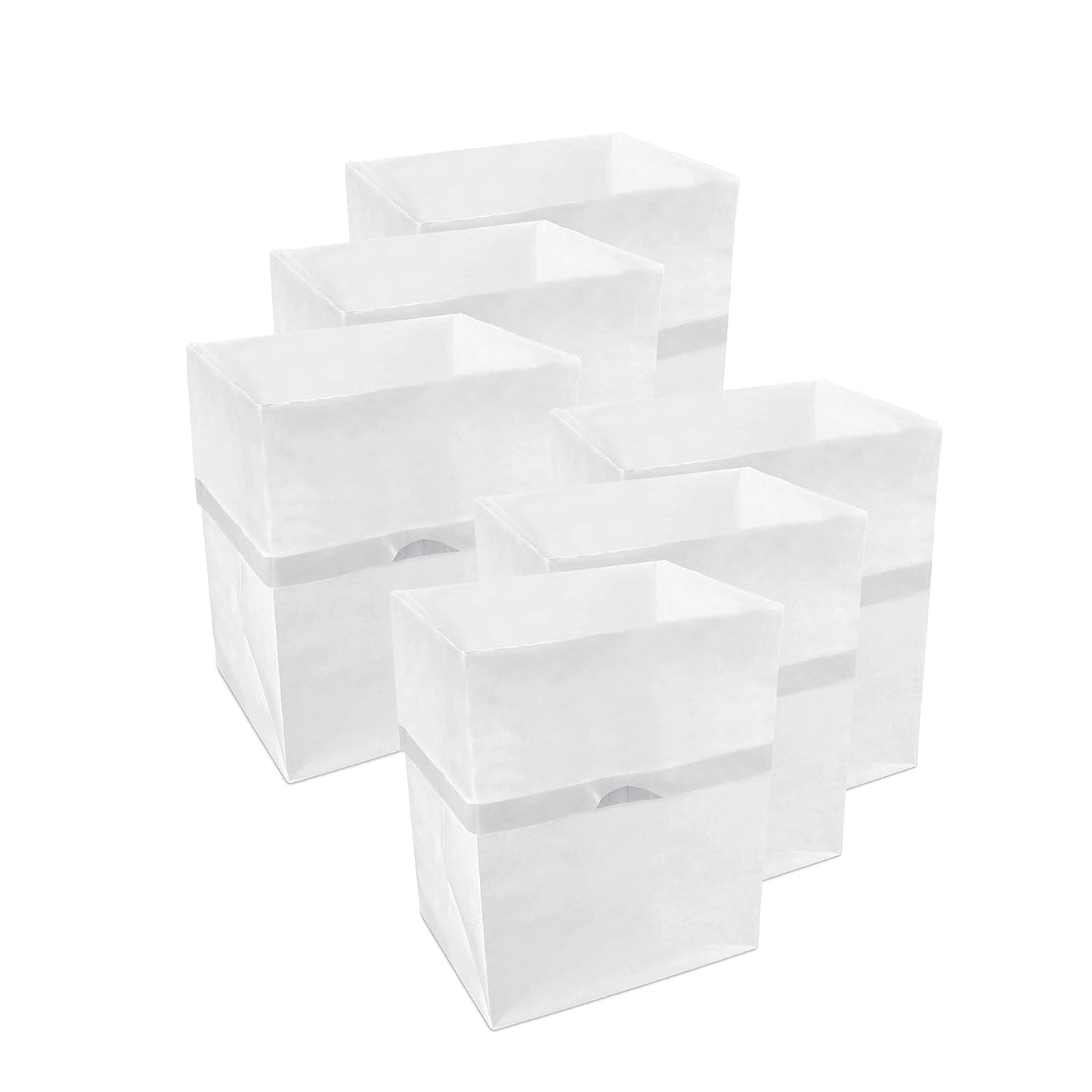 | 4 Gallon Disposable Trash Cans (6-Pack) with Fitted Trash Bags - Reusable Garbage and Recycling Bins for Parties, Events, and More (White - 12” Height x 10” Width x 8” Depth)