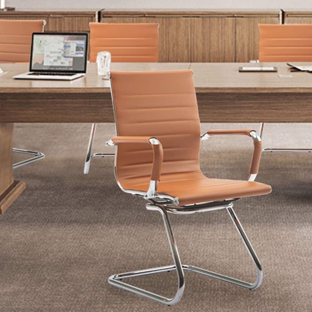 Office Desk Chair No Wheels Set of 6 PU Leather Computer Chairs Mid Back Guest Chairs for School Reception Conference Waiting Room, Terracotta