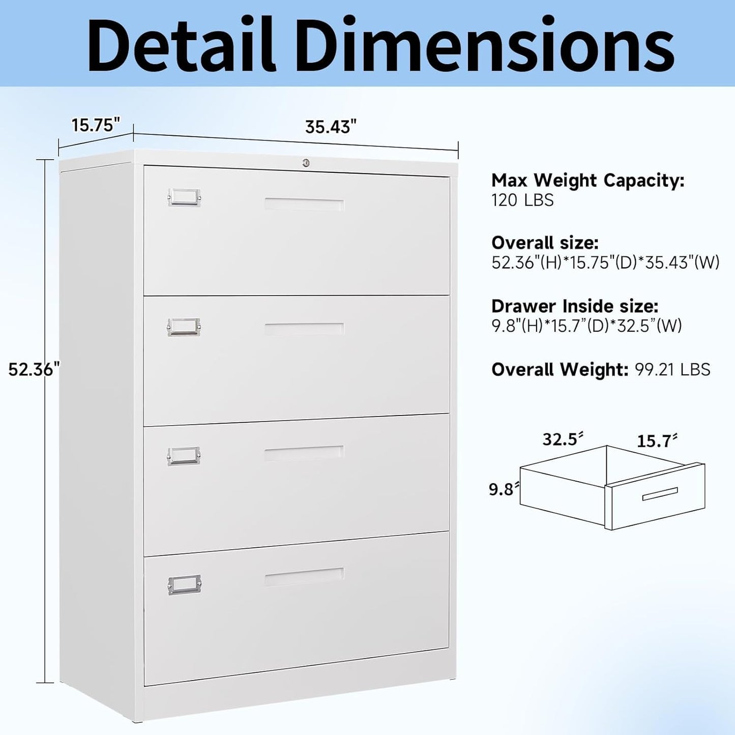 Lateral Filing Cabinet,4 Drawer File Cabinet with Lock,Office Lateral File Cabinets for Legal/Letter A4 Size,Require Assembly, White