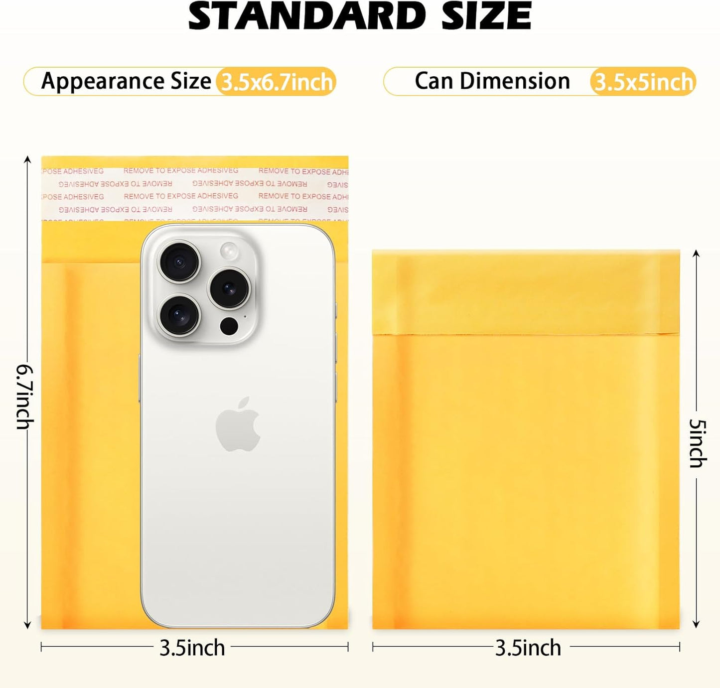 52Pack Yellow 3.5x5inch Kraft Bubble Mailers Small Business Mailing Packages Self-Sealing Paper Envelopes, Mailer Shipping Padded Envelopes with Strong Adhesion for Jewelry Makeup Supplies