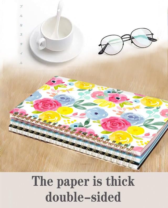 Spiral Journal Notebook,A5 Hardcover Lined Journals for Women Girl 6 x 8.3 in,120 Pages Thick Paper,Cute College Ruled Writing Notebook for Gifts Office Work School(Watercolor Rose Floral)