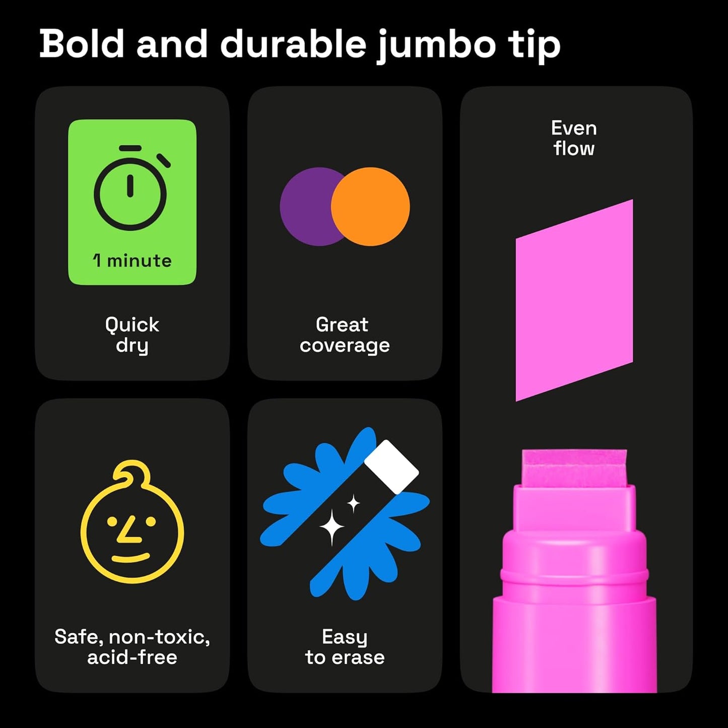 ARTISTRO 8 Liquid Chalk Window Markers for Car Glass Washable - Jumbo Tip 15 mm - Vibrant, Erasable, Non-Toxic Markers for Glass, Signs, Windows, Cars, Chalkboard for Kids & Adults