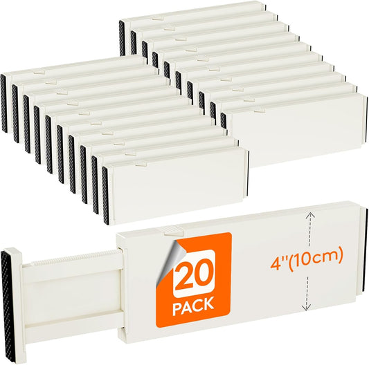 Lifewit 20 Pack Drawer Dividers 4" High, 11-17" Adjustable Dresser Drawer Organizers for Clothes, Expandable Dresser Separators in Bedroom/Bathroom/Kitchen/Vanity/Office Organization and Storage,Beige