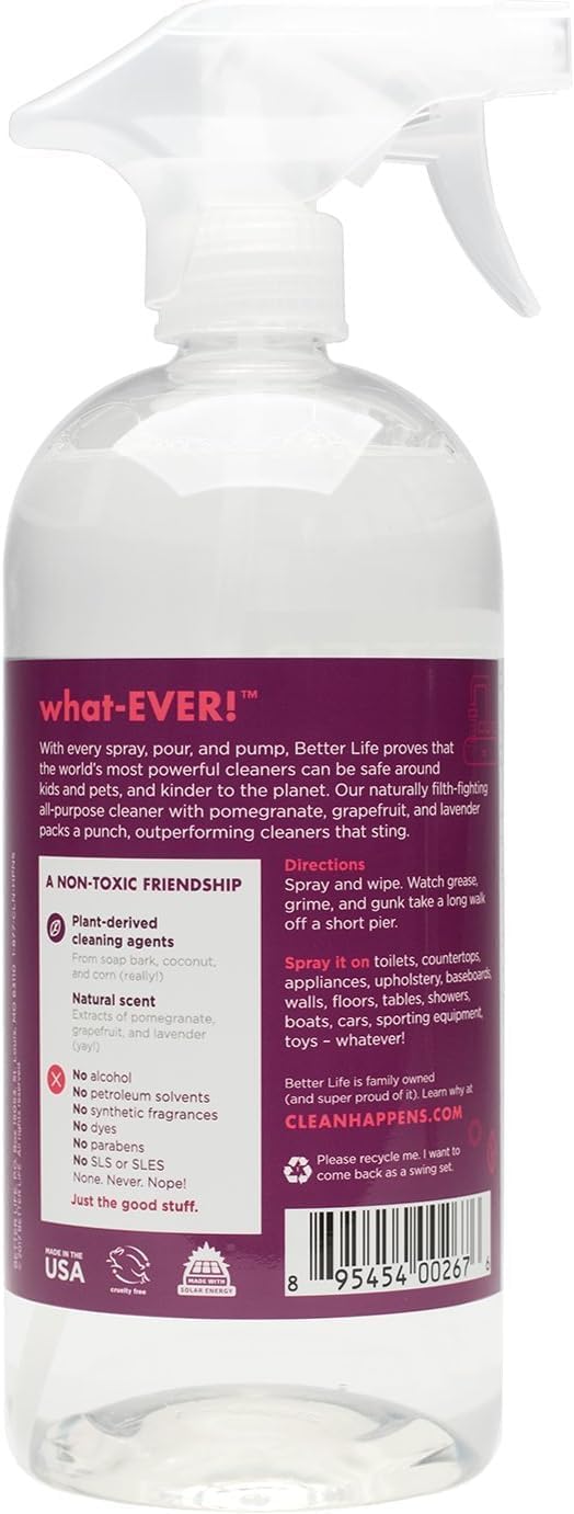 Better Life Multi Surface Cleaner - Plant Derived Cleaner Spray, Non-Toxic All Purpose Cleaners, Eco-Friendly Non Toxic Cleaning Supplies for Home, Currant and Citrus Scent, 32 Fl Oz