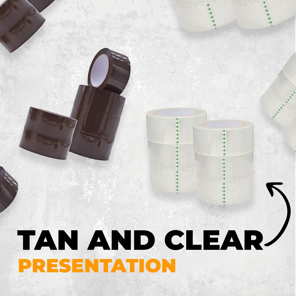 WOD CST20WBA Clear Packing Tape - 2" in. x 60 Yards Per Roll (6 Rolls) - Strong Heavy-Duty Industrial Shipping Box Packaging Tape for Moving, Office, & Storage