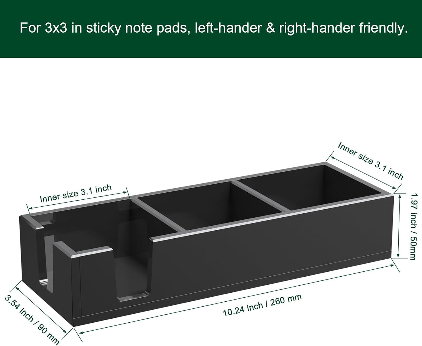Acrylic Sticky Note Holder, Self-Stick Note Pad Holder W/O Pads - Note Dispenser Memo Pad Holder Desk Organizer for School Office Home (3''x3'' 3IN1 Black)