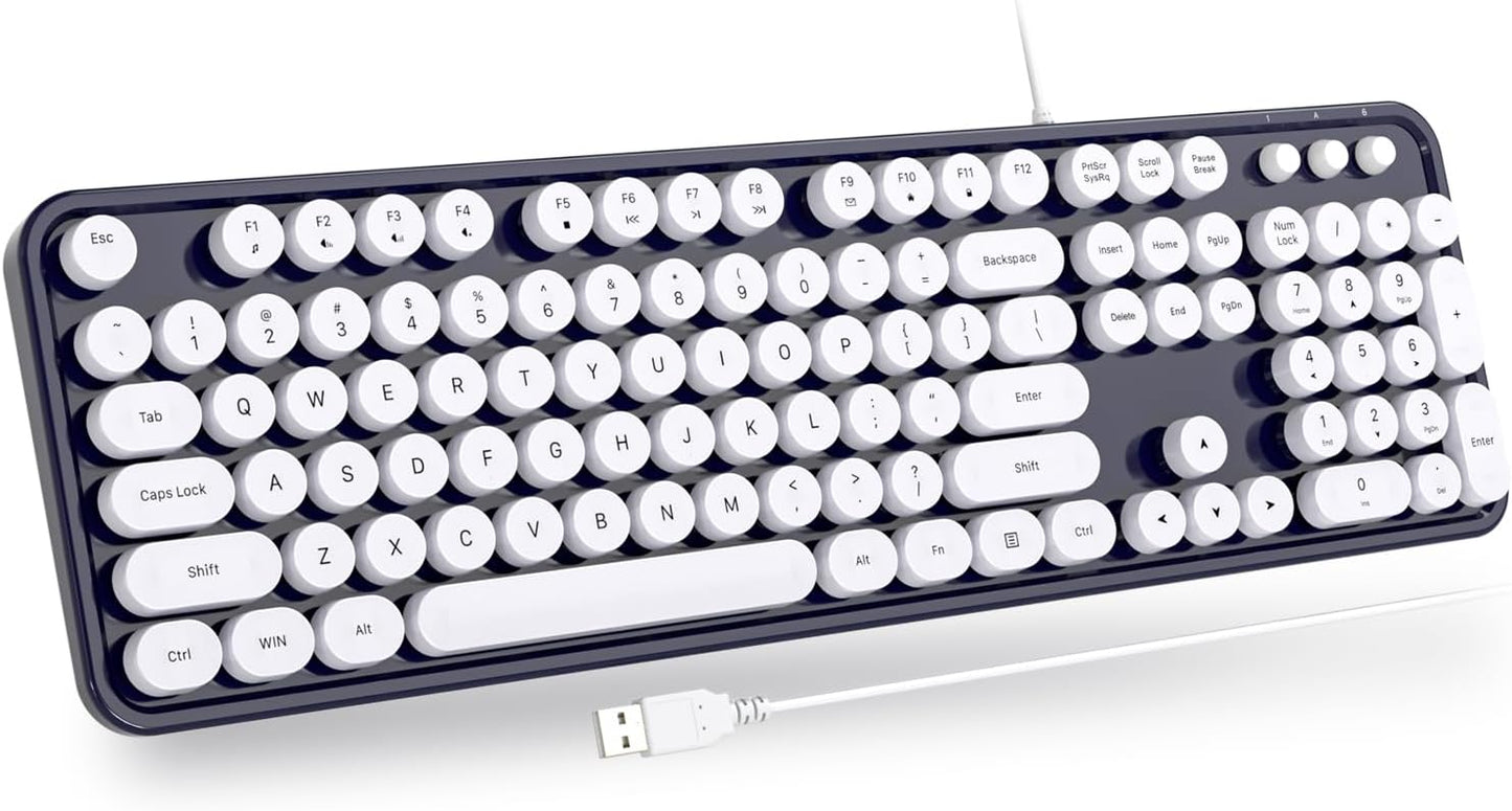Computer Keyboards Wired, Full Size 104 Keys Typewriter Keyboard with Number Pad, Plug Play USB Keyboard for PC Laptop Desktop Windows (Dark Blue)
