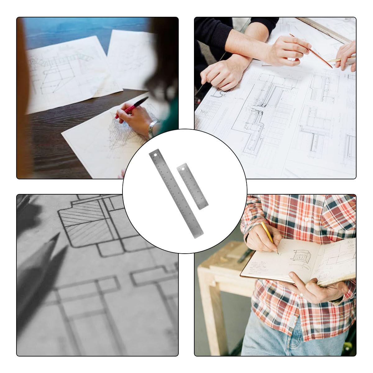 12-Inch Stainless Steel Metal Ruler with Non-Slip Cork Backing - 1 Pack