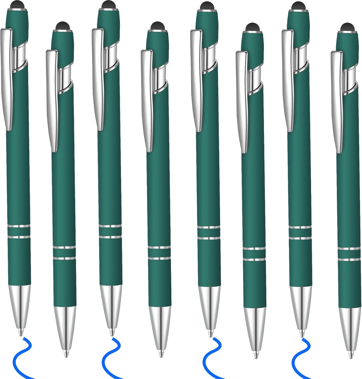 8 Pcs Blue Ink Ballpoint Pen with Stylus Tip 2 in 1 Stylus Ballpoint Pen Metal Pens Stylus Pen for Touch Screens School Office Coworkers (Dark Green)
