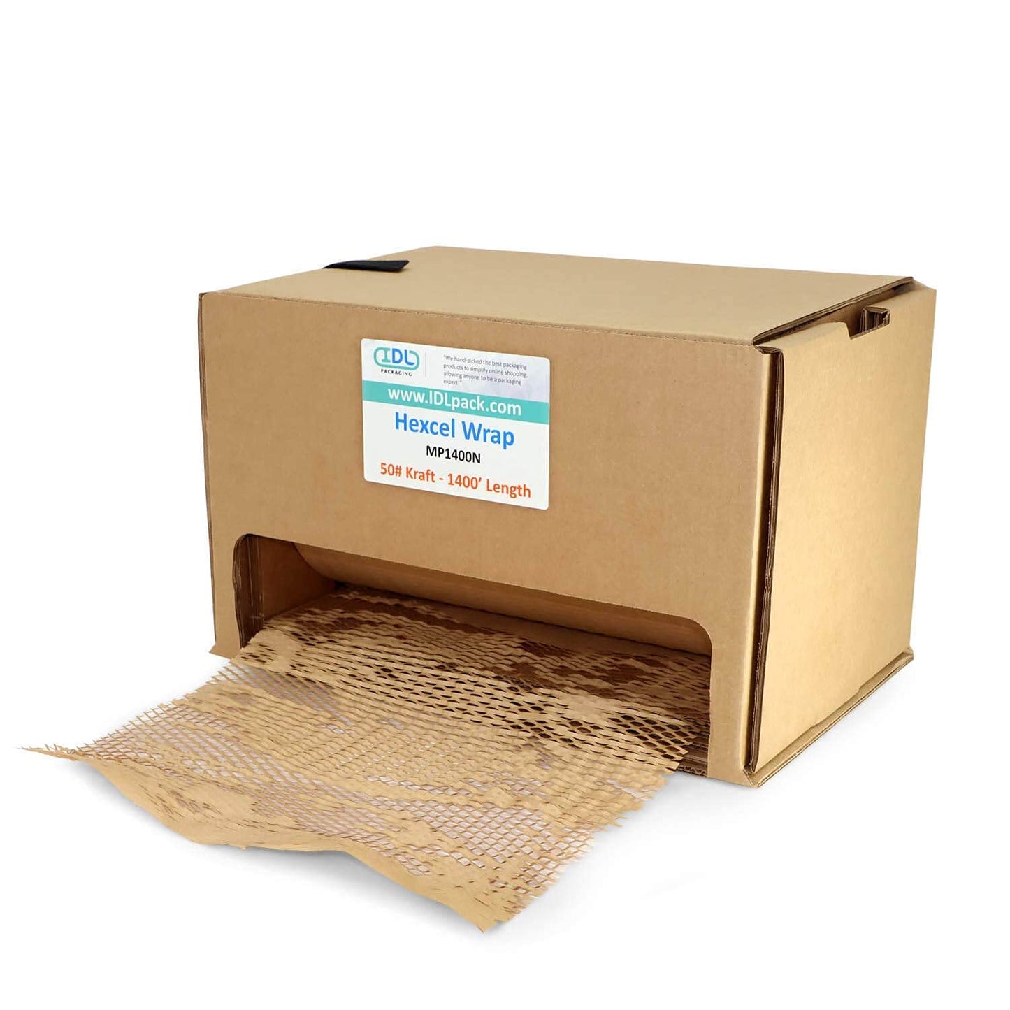 IDL Packaging Original HexcelWrap Honeycomb Packing Kraft Paper 15.25" x 1400' Roll in Self-Dispensed Box, Brown - The First Patented Interlocking Slit Paper Design for Shipping