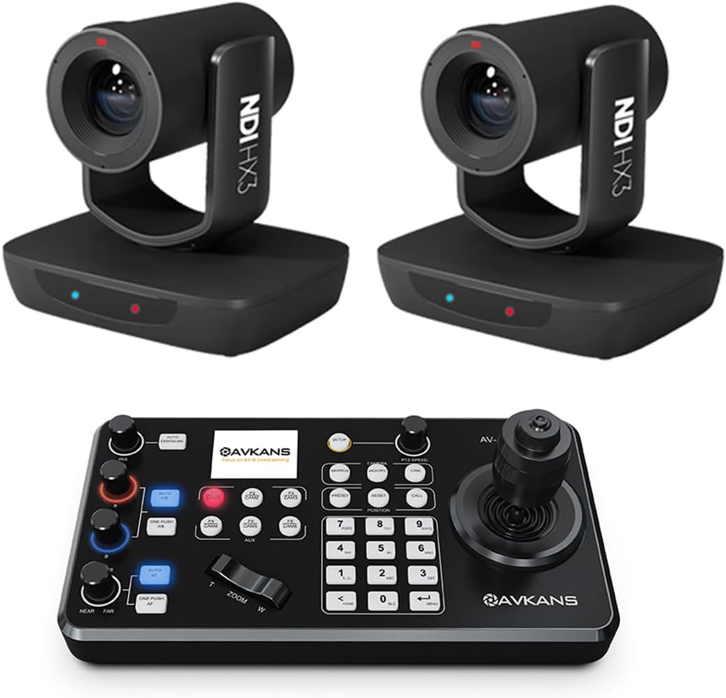 AVKANS 20X NDI PTZ Camera Kits - 2pcs 20X AI Auto Tracking NDI Camera with 1pcs IP Joystick Controller Package for Church Live Streaming Video Production（2X LV20N and 1x AV-Joy-IP）