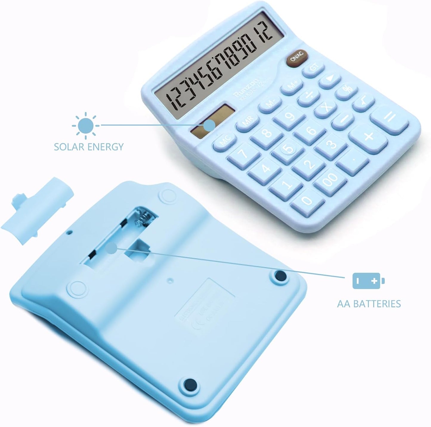 Blue Office Calculator - 12 Digit Desktop LCD Display with Sensitive Buttons