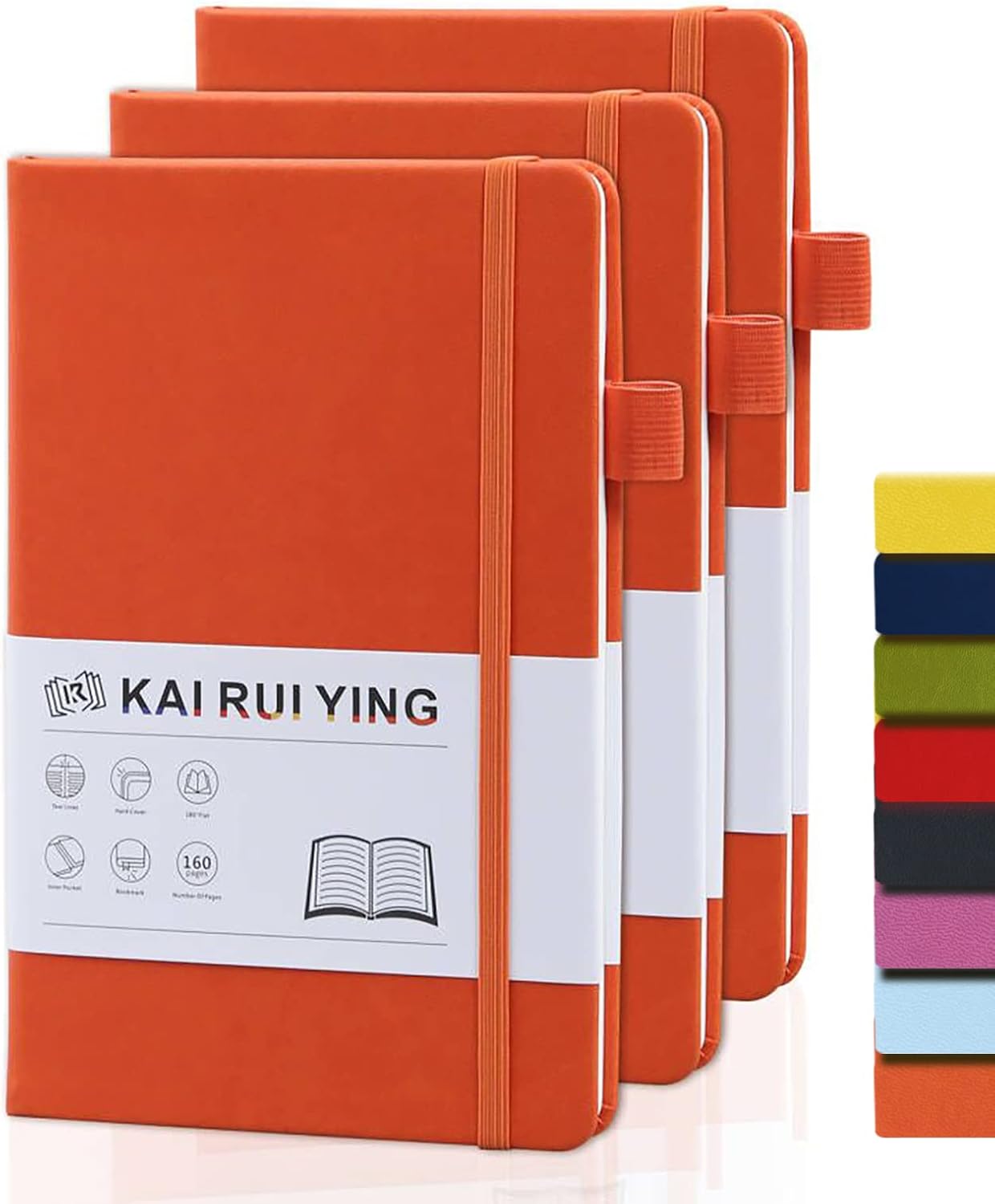 KaiRuiYing 3 Pack Lined Journal Notebooks for Work, 160 Pages, 5.5"x8.6", Hardcover, Colorful A5 Medium College Ruled, Journaling Notebooks for Notes-Taking, Fits for Office School Home