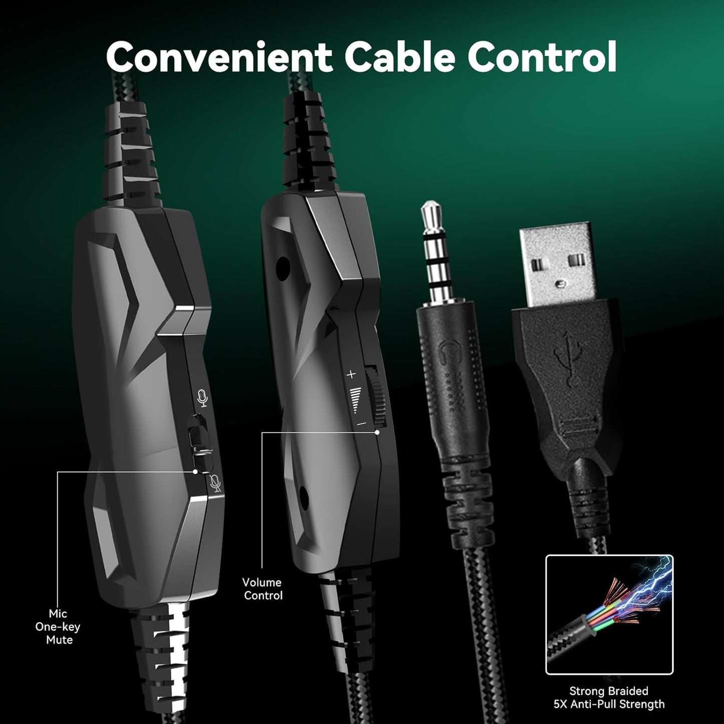 Gaming Headset with Microphone for Pc, Xbox One Series X/s, Ps4, Ps5, Switch, Stereo Wired Noise Cancelling Over-Ear Headphones with Mic, RGB, for Computer, Laptop, Mac, Nintendo, Gamer (Green)