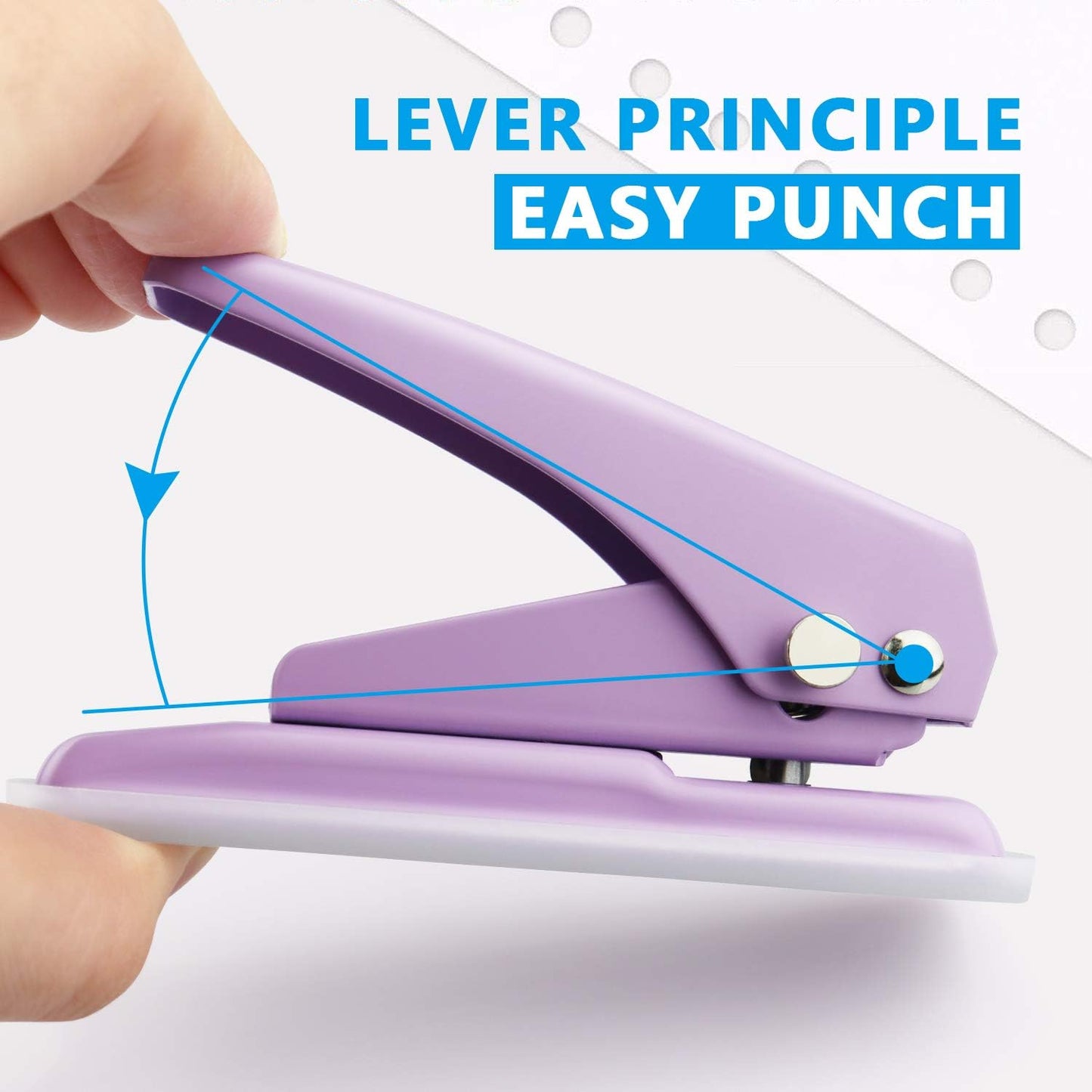 Single Hole Puncher Handheld 1/4 Inches Hole Punch, 20 Sheet Paper Punch Capacity Metal Hole Puncher with Skid-Resistant Base for Paper, Chipboard, Art Project, Purple