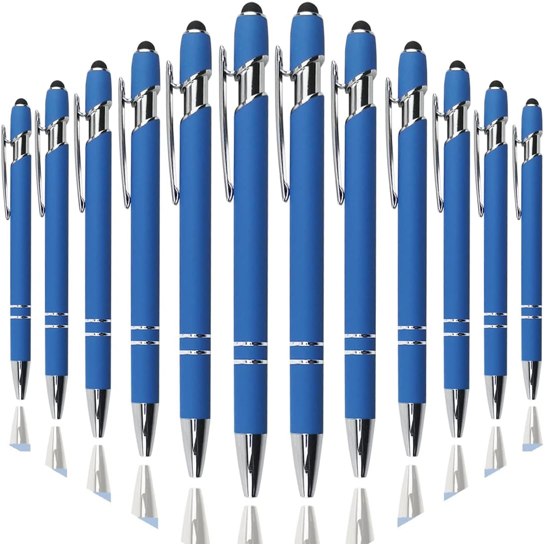 Ballpoint Pen with Stylus Tip, Soft Touch Click Metal Pen, 1.0mm Medium Point, Black Ink, 12 Count(Blue)