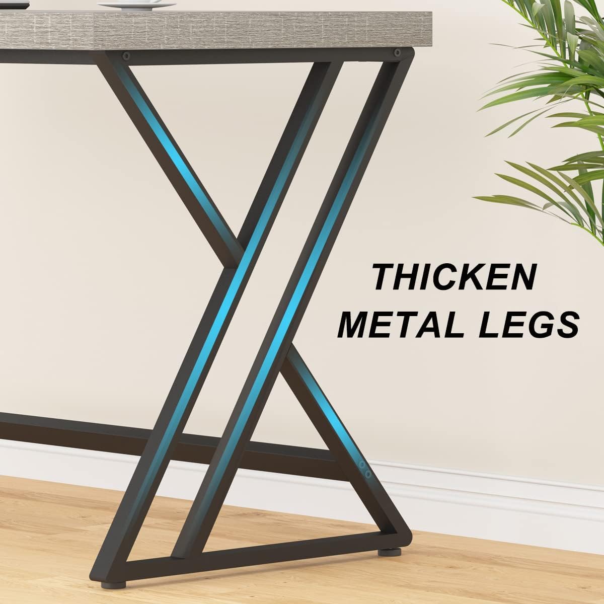 LVB Grey Computer Office Desk, Industrial Wood PC Gaming Gray Desk for Home Office, Modern Wooden Metal Study Work Bedroom Table, Farmhouse Executive Writing Desk with Storage, 55 Inch, Light Grey Oak