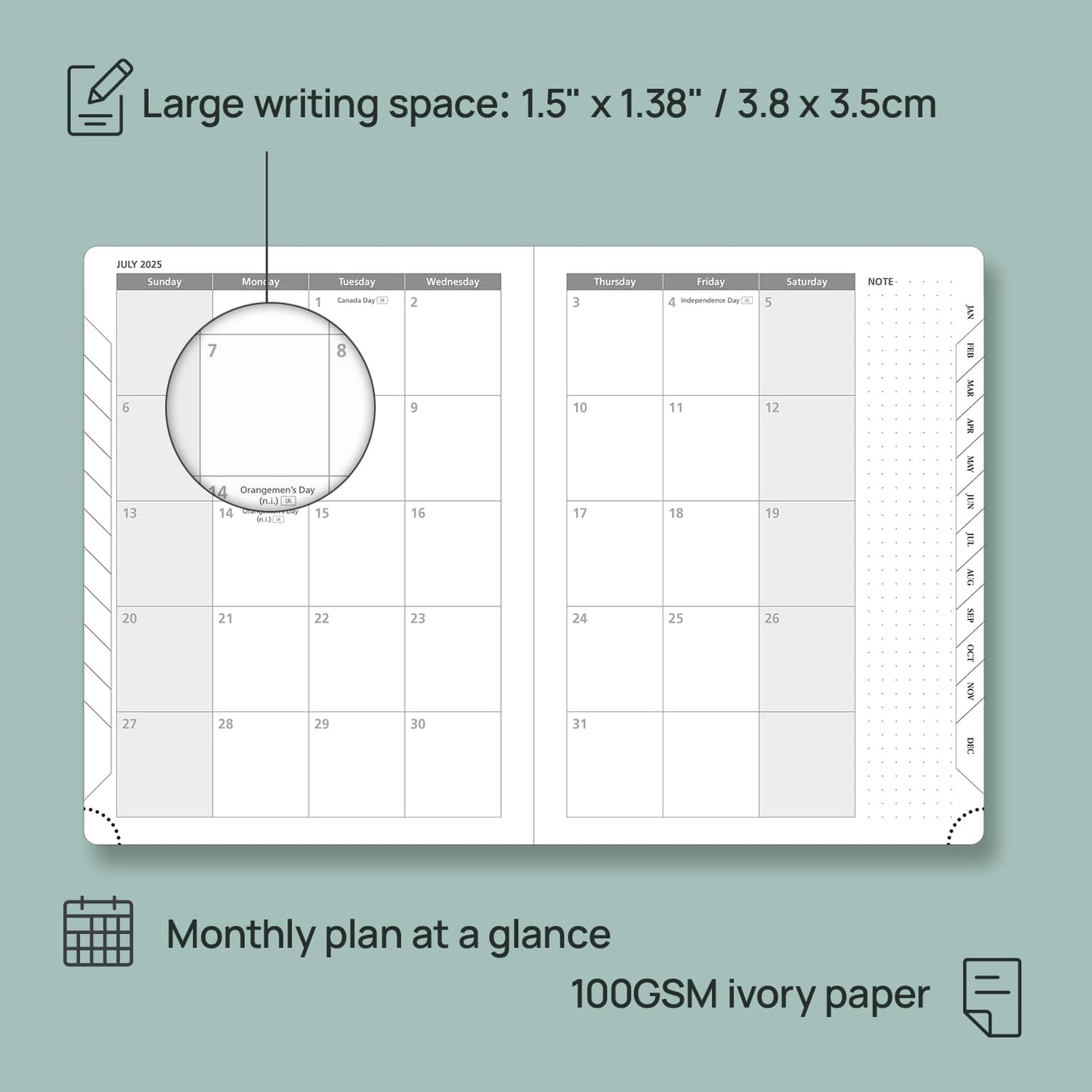 POPRUN Planner 2025-2026 (Medium - 6.5'' x 8.5'') Academic Weekly Calendar (July 2025 - June 2026) with Hourly Time Slots, Monthly Tabs, 100GSM Thick Papers, Leather Soft Cover - Blue Green