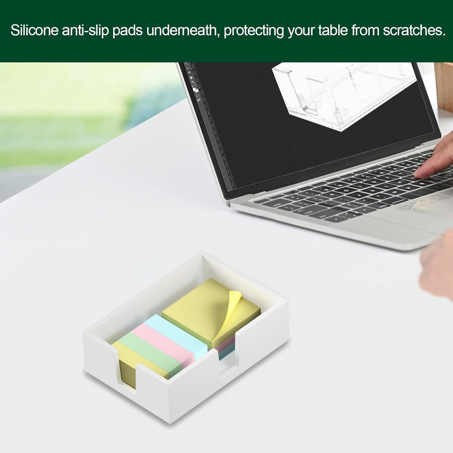 Acrylic Sticky Note Holder, Self-Stick Note Pad Holder W/O Pads - Note Dispenser Memo Pad Holder Desk Organizer for School Office Home (4''x6'' White)