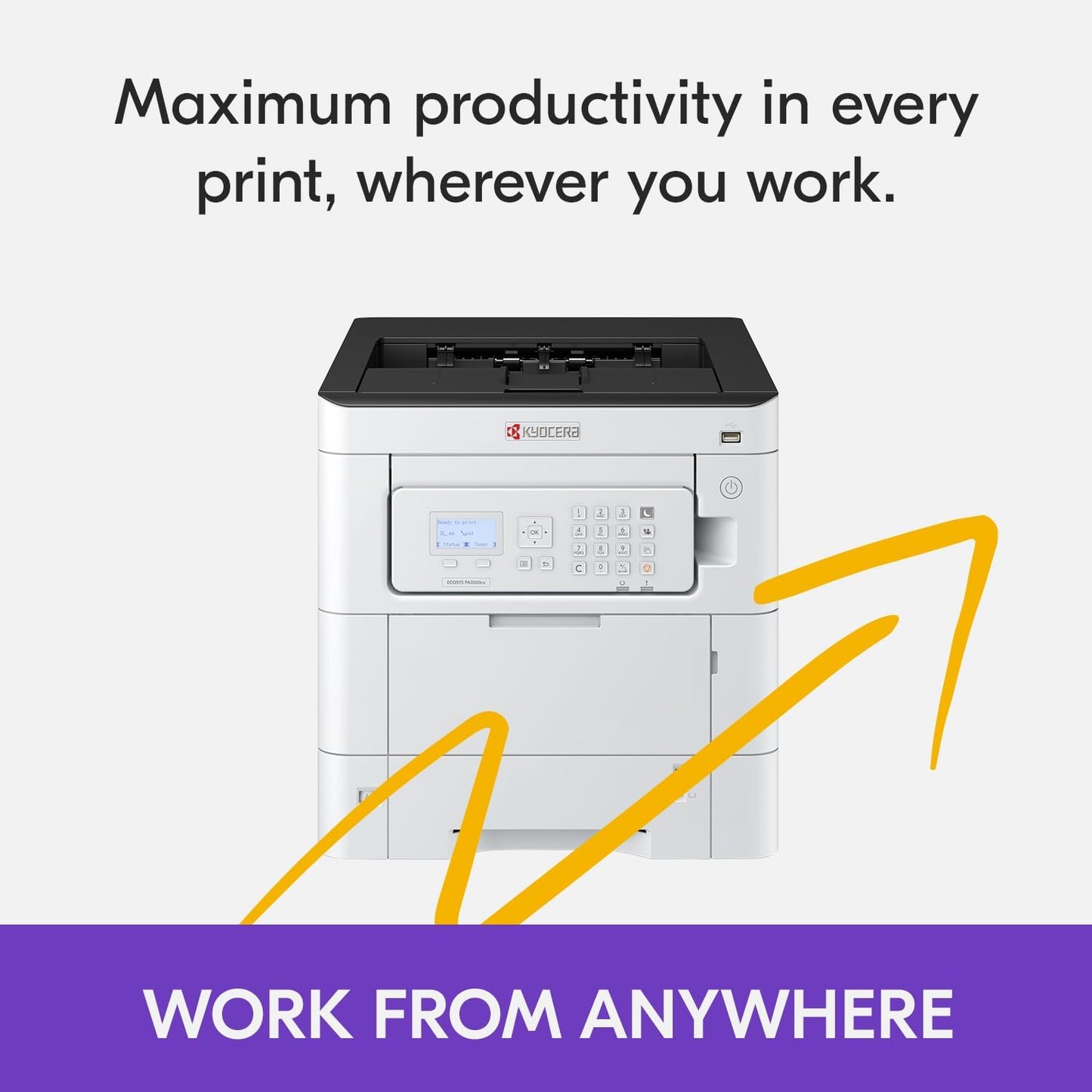 KYOCERA ECOSYS PA3500cx Color Laser Printer 37 ppm, 1200 dpi, Gigabit Ethernet, 5 Line LCD with Hard Key Control Panel, 650 Sheet Capacity