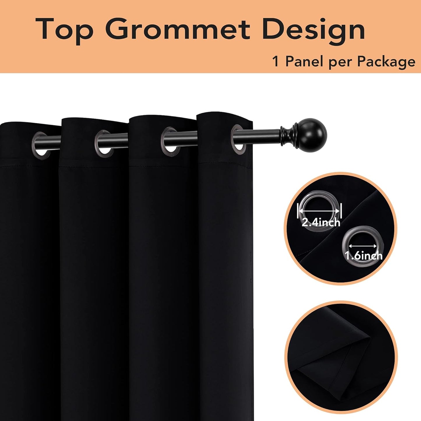 BONZER Room Divider Curtain Grommet Thermal Insulated Wide Blackout Curtains for Bedroom Living Room, 84L x 70W Inch (7L x 5.8W ft), 1 Panel, Black