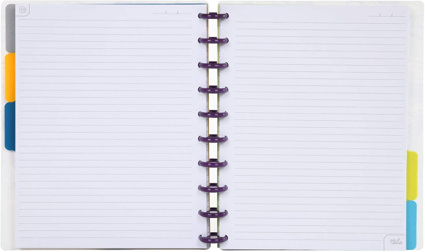 Talia Discbound Notebooks, Planner, Customizable, (Purple Marble Flow w/Strong Purple Discs, Midsize (7.5in x 9.75in))