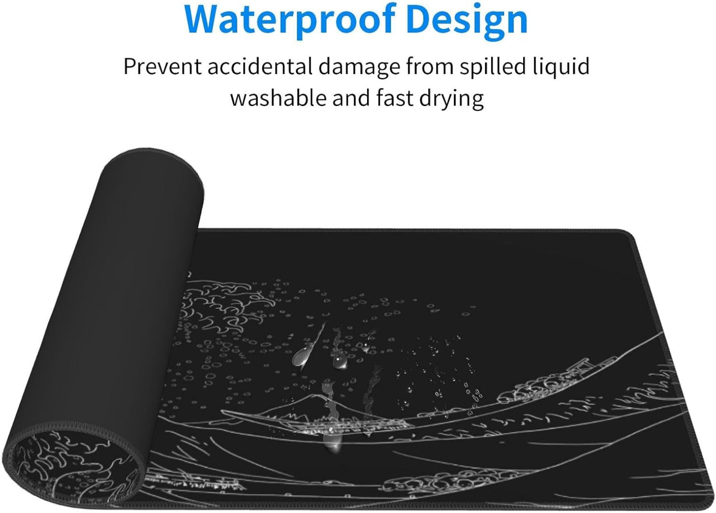 Extended Gaming Mouse Pad, Large Gaming Mouse Waterproof with Stitched Edges, Non-Slip Desktop Pad for Home and Office, Level Up Your 31.5x11.8 Inch… (Black Wave)