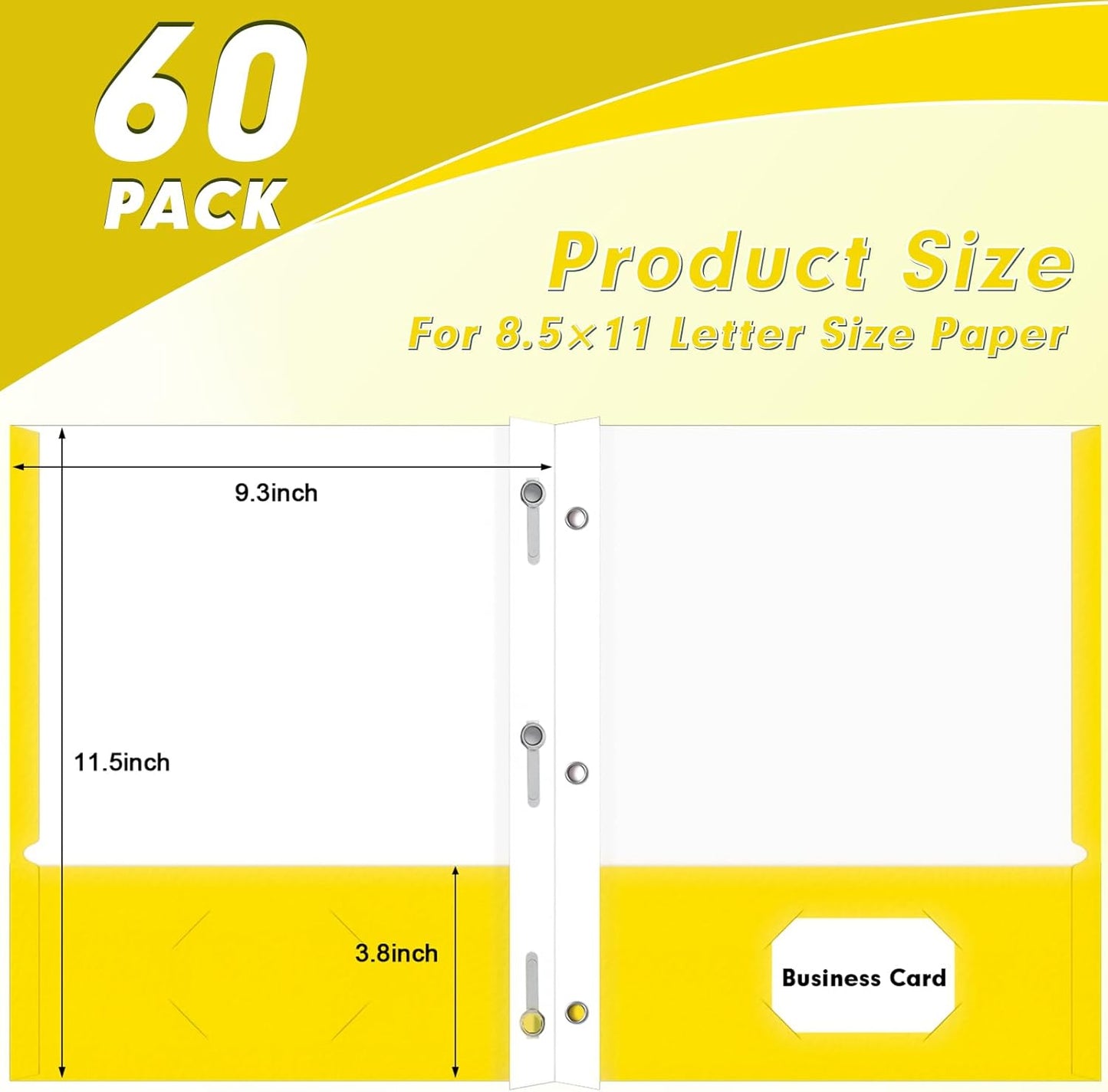 Two Pocket Folders, PANDRI 60 Pack Two Pocket Folders with Prongs, 3 Prong Folders Designed for Office and Classroom, Letter Size Yellow